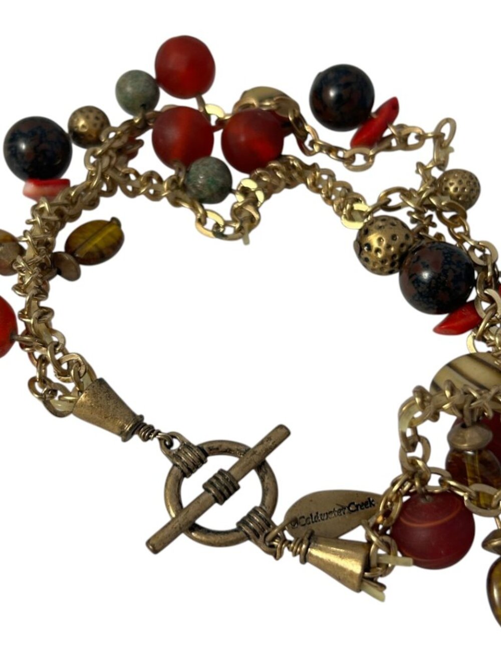 Coldwater Creek Multicolor Beaded Multi Strand Charm Bracelet Gold Tone Boho